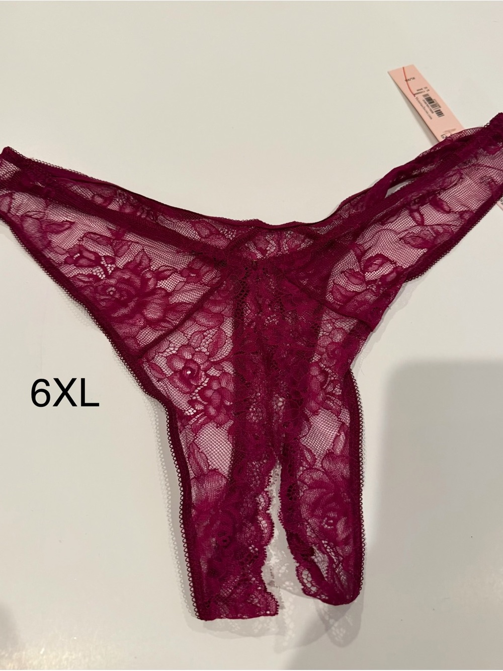 Women's Lace Crotchless Panty - Burgundy